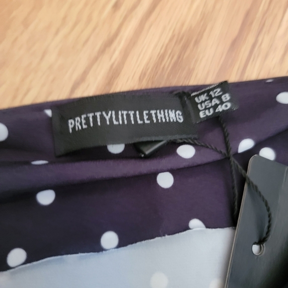 NWT Pretty Little Thing Polka Dot Ruched Front Long Sleeve Bodycon Dress 8 - Picture 7 of 13